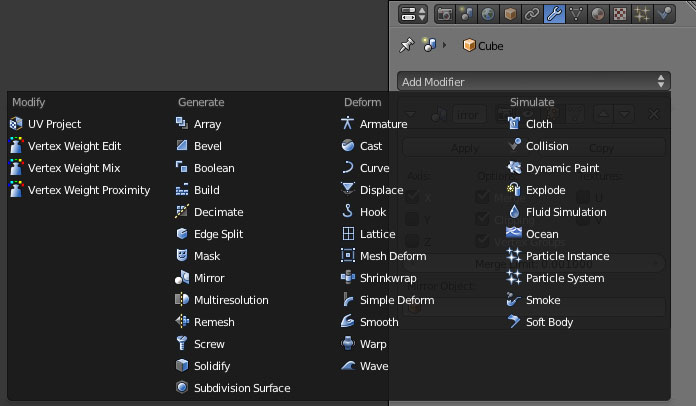 Modifier-Auswahl