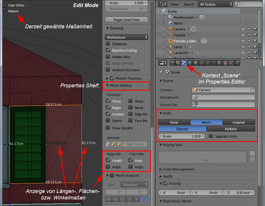 Maßeinheiten einstellen und anzeigen lassen