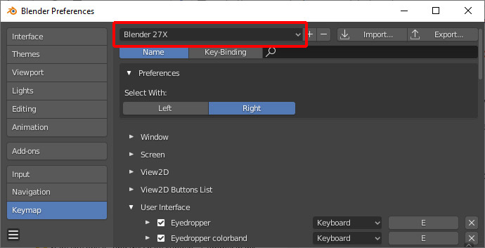 Keymap: Zurück zu den 2.7X-Einstellungen